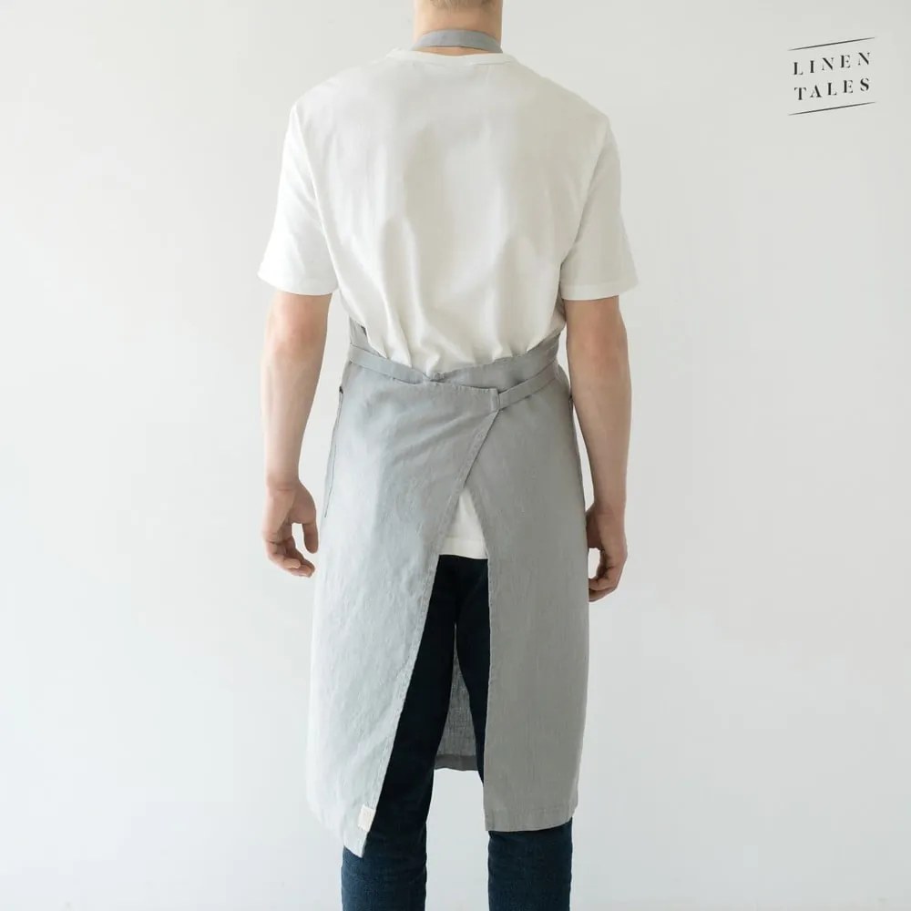 Chef világosszürke len kötény, hosszúság 100 cm - Linen Tales