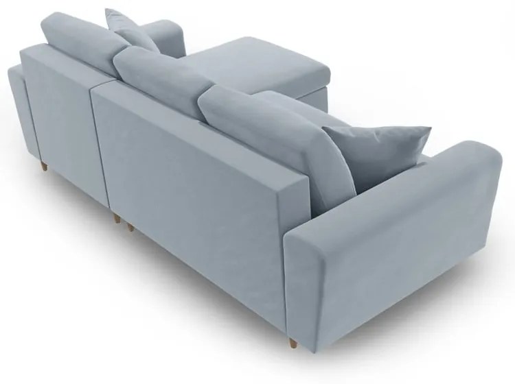 Világoskék bársony kinyitható tárolóhelyes sarokkanapé Kyoto – Cosmopolitan Design