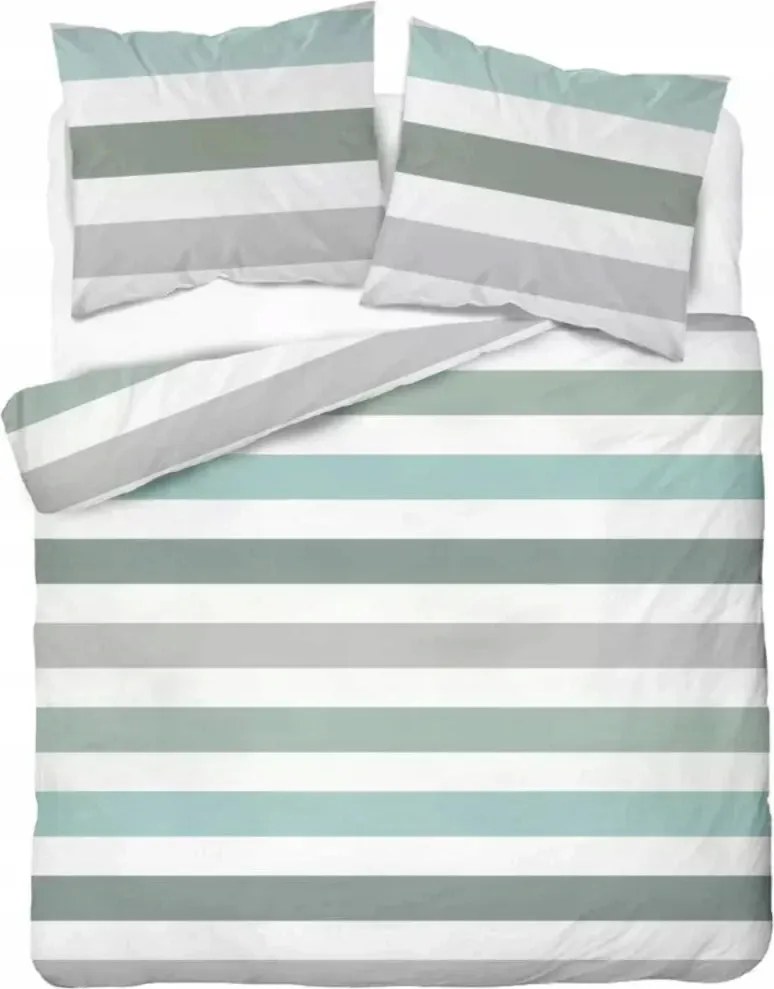Szatén ágyneműhuzat 160x200 Fehér Szürke Zöld csíkos Home Szatén