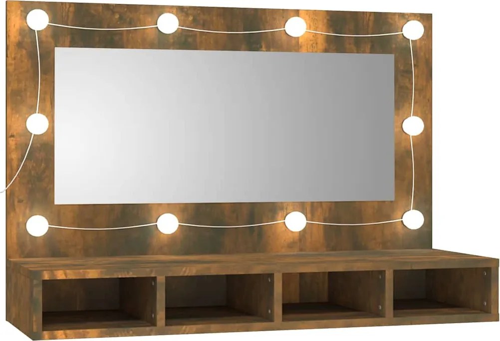 Füstös tölgy színű tükrös szekrény LED-ekkel 90 x 31,5 x 62 cm