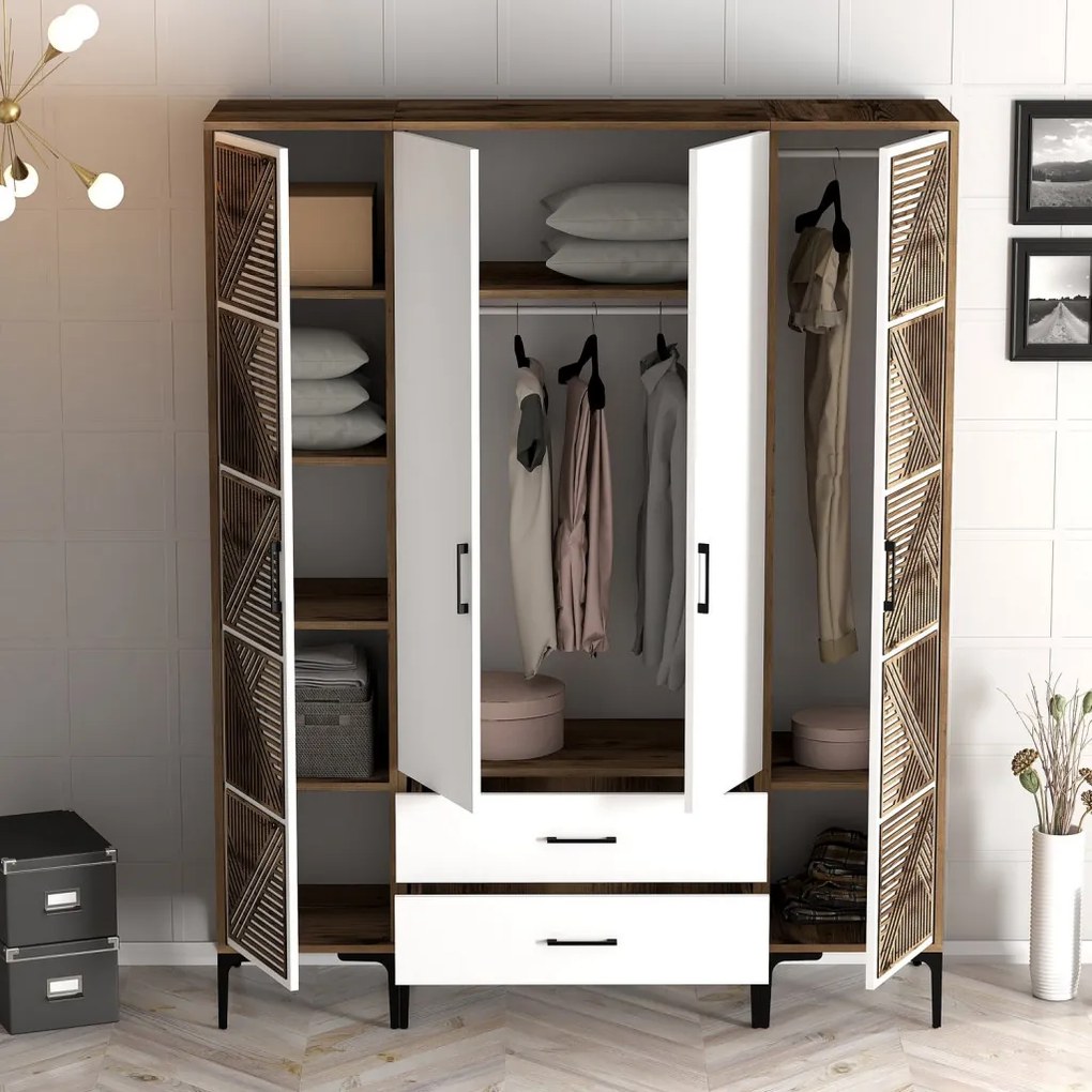 Kumsal gardróbszekrény, dió-fehér, 160 cm – TR845HCT5470