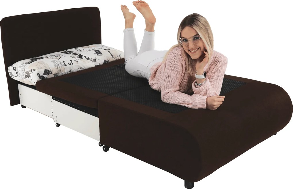 Kinyitható fotel, barna/minta, KENY NEW