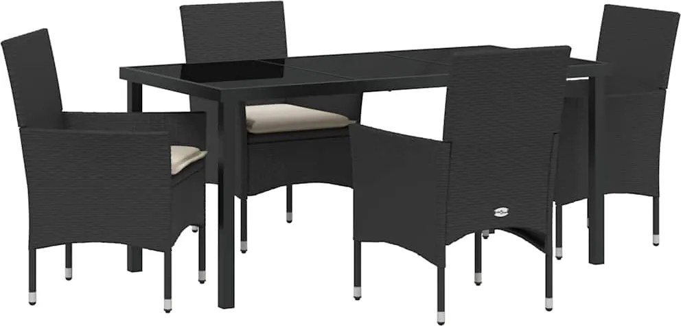 vidaXL Kert étkező szett párnával 5 pcs Fekete polirattan