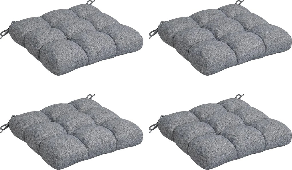 Outsunny 48x48x10 cm-es Esernyőtartó Székpárna Szett - 4 db Vízhatlan és UV-ellenálló Kerti Székpárna 2 Szürke Rögzítő Zsinórral | Aosom