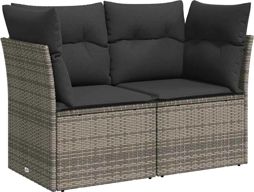 vidaXL 2 személyes szürke polyrattan kerti kanapé párnával