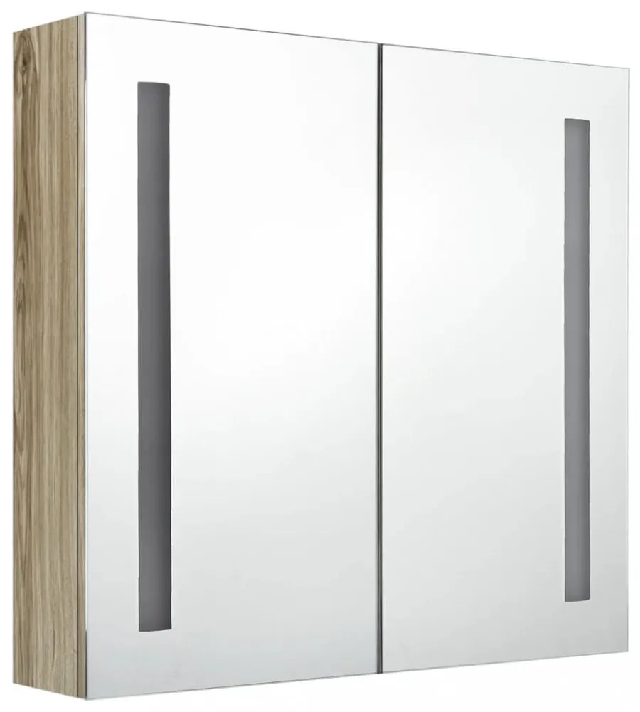 tölgyszínű LED-es tükrös fürdőszobaszekrény 62 x 14 x 60 cm