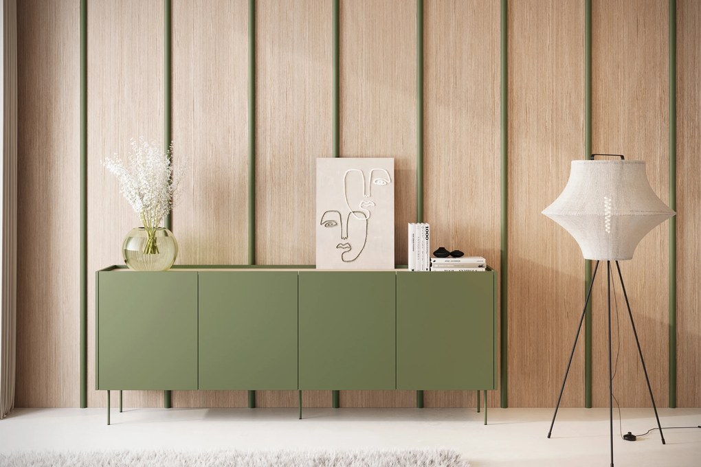 Desin komód 220 cm négyajtós - olíva / nagano tölgy