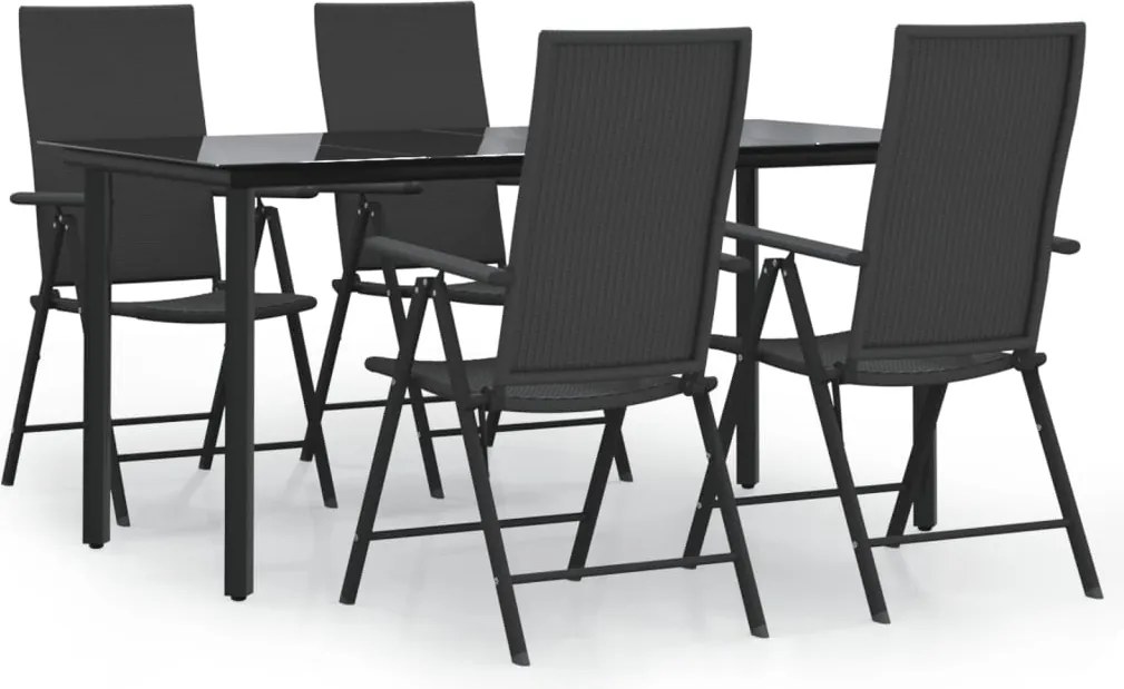 vidaXL 5 részes fekete polyrattan kerti étkezőgarnitúra