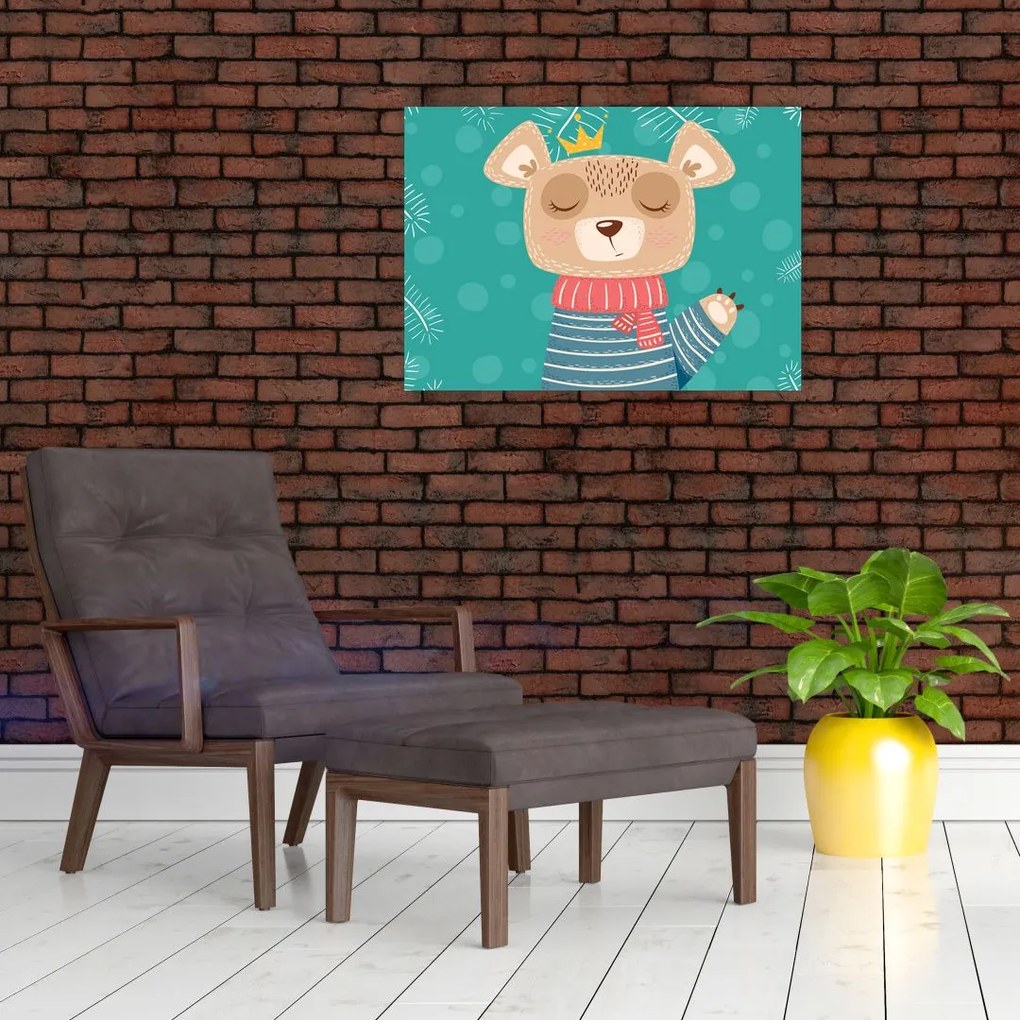 Kép - Integető mackó (üvegen) (70x50 cm)