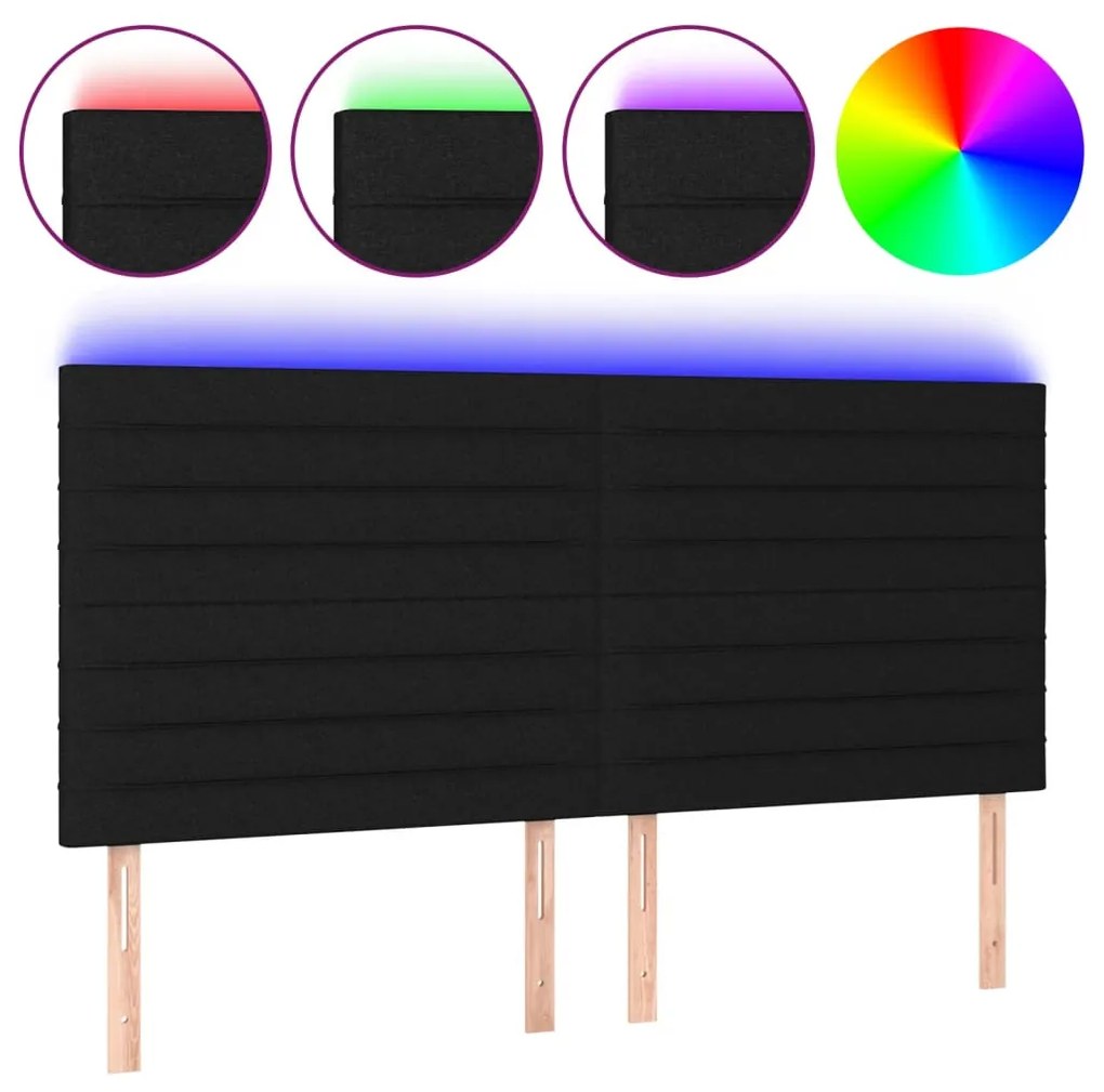 fekete szövet LED-es fejtámla 180x5x118/128 cm