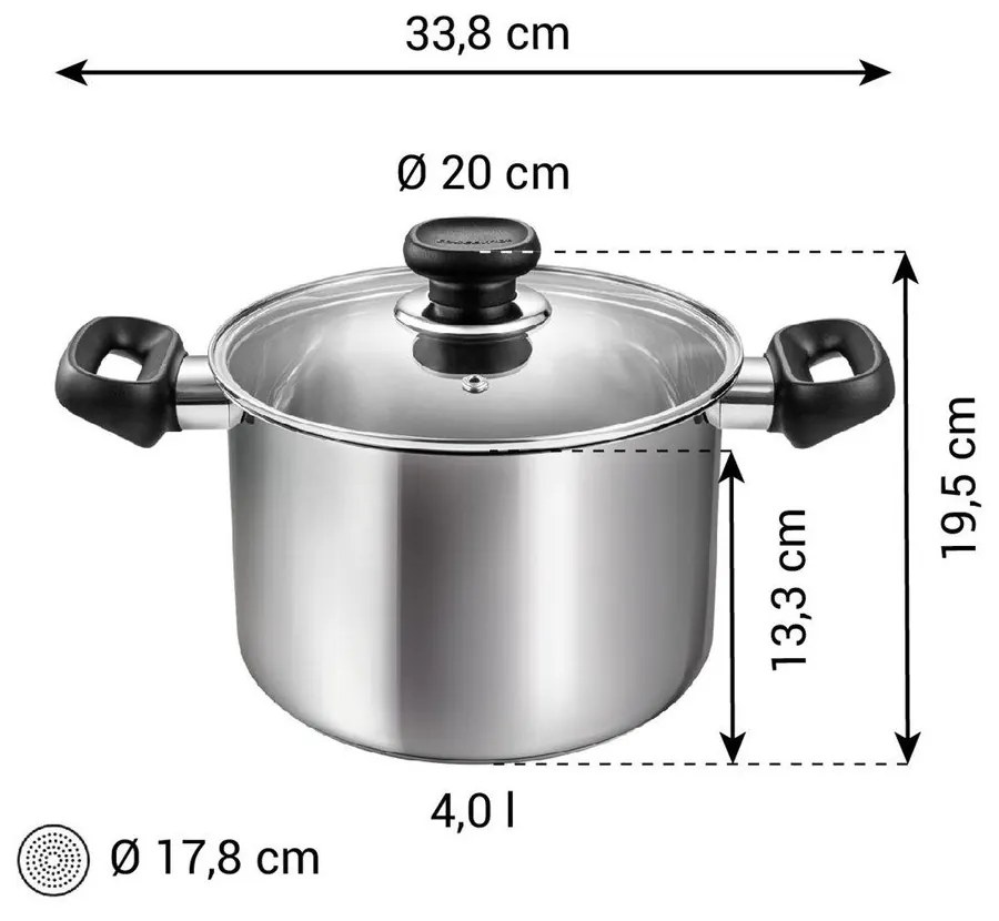 Indukciós tűzhelyhez alkalmas rozsdamentes acél edény fedővel 4 l Brava – Tescoma