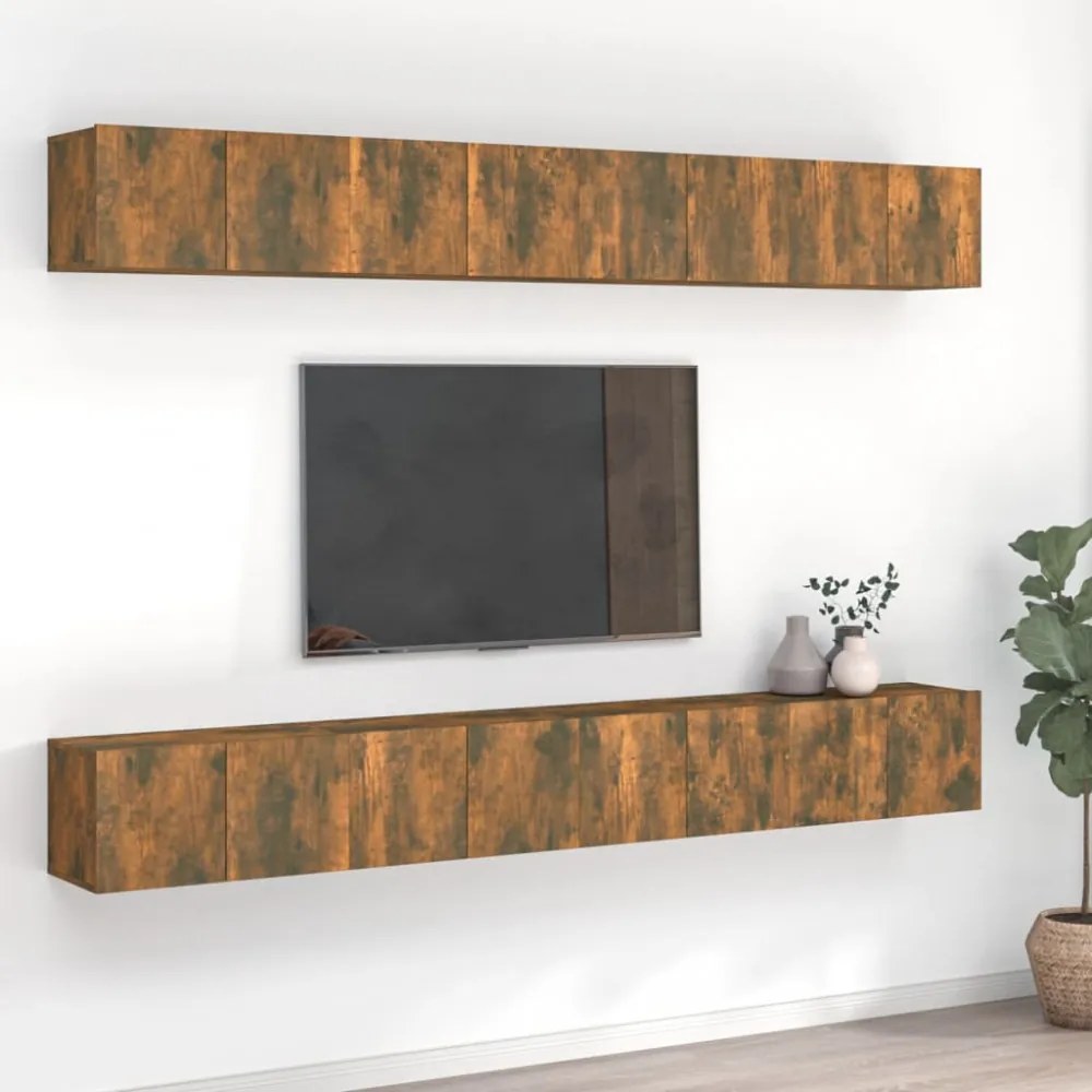 8 db füstös tölgy színű szerelt fa TV-szekrény 60 x 30 x 30 cm