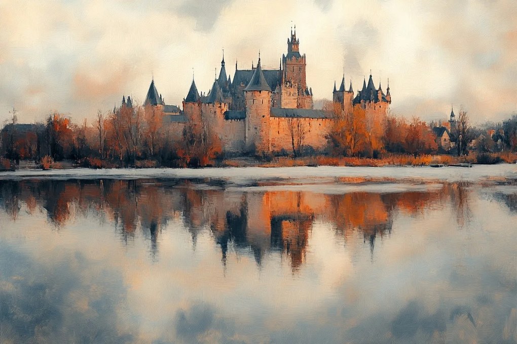 Vászonkép Canvas Tájkép Műemlék Kastély Erőd Folyó Tükröződés 120x80