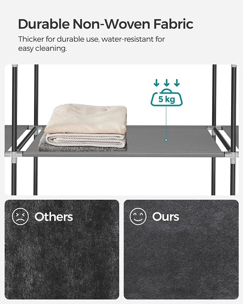 Szövet ruhásszekrény, ruhatároló gardróbszekrény, szürke