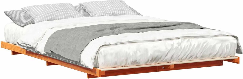 vidaXL Földi ágykeret Viaszbarna 150 x 200 cm Tömör fenyőfa