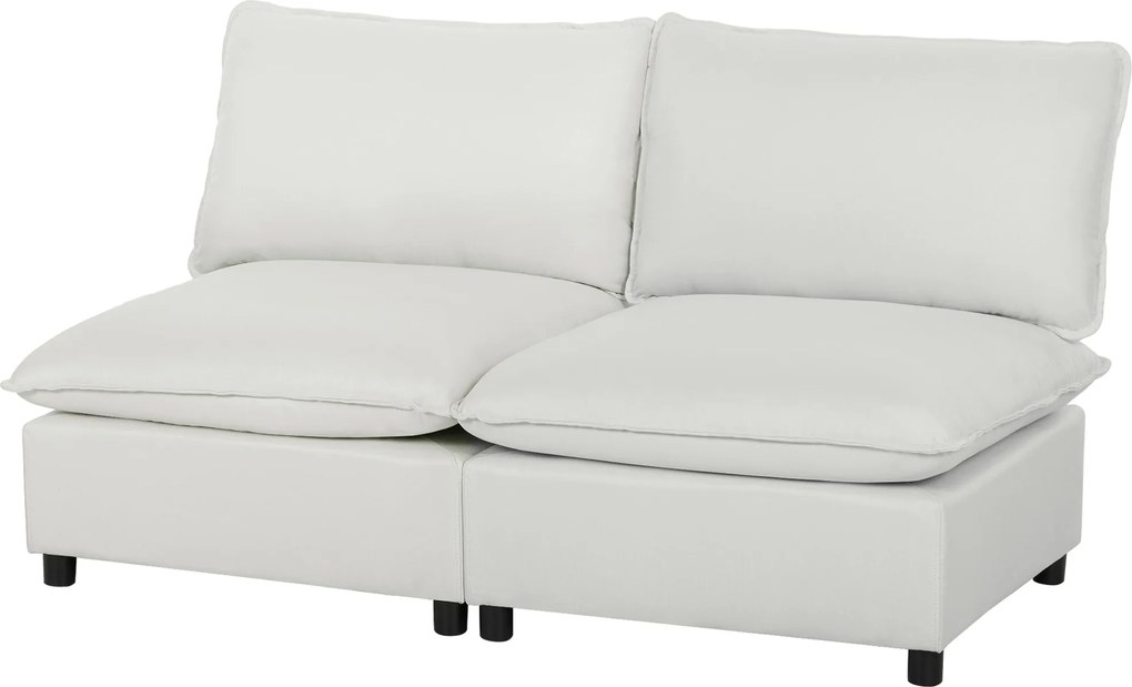 HOMCOM 2 személyes műbőr moduláris kanapé, 146 cm, mély ülésű kétszemélyes kanapé kis helyiségekbe, szürke | Aosom