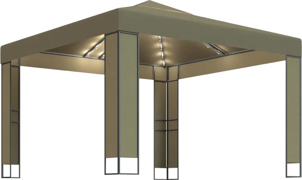 vidaXL tópszínű dupla tetős pavilon LED fényfüzérrel 3 x 3 x 2,7 m