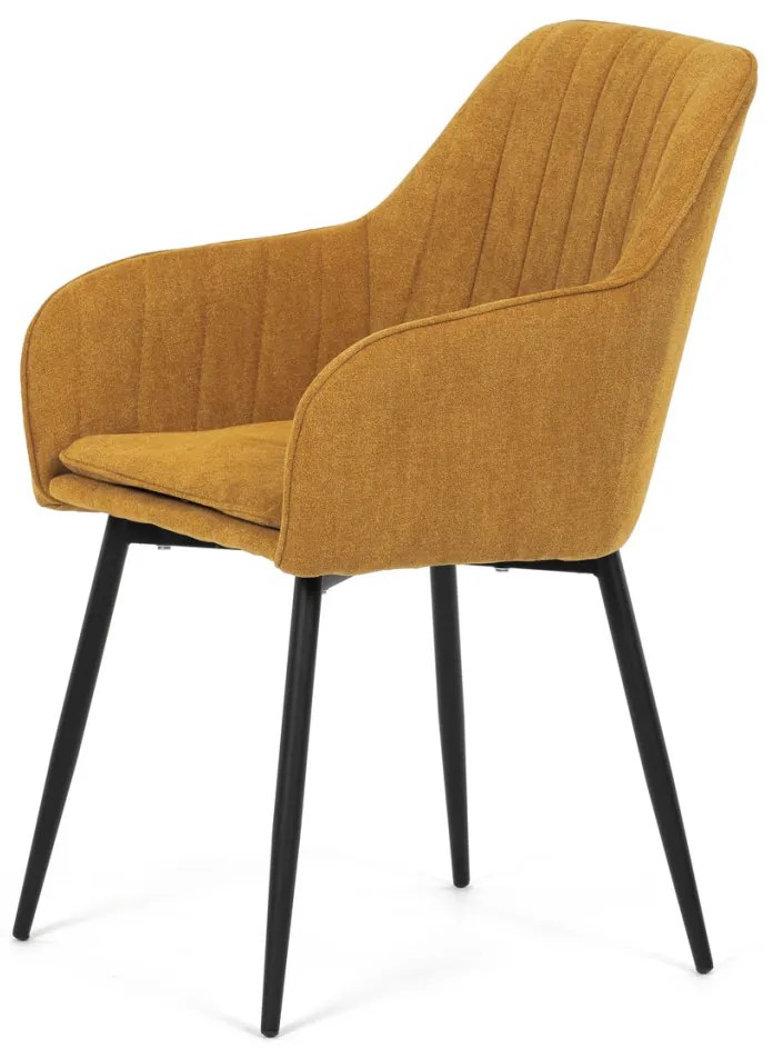 Scaun de sufragerie elegant, material trxtil galben curry, metal negru