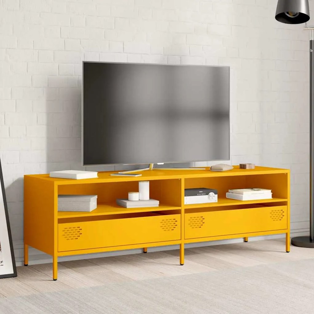 mustársárga hidegen hengerelt acél TV-szekrény 135x39x43,5 cm