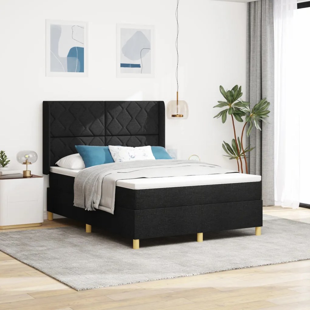 Boxspring Ágy Matracokkal Fekete 140x200 cm Szövet