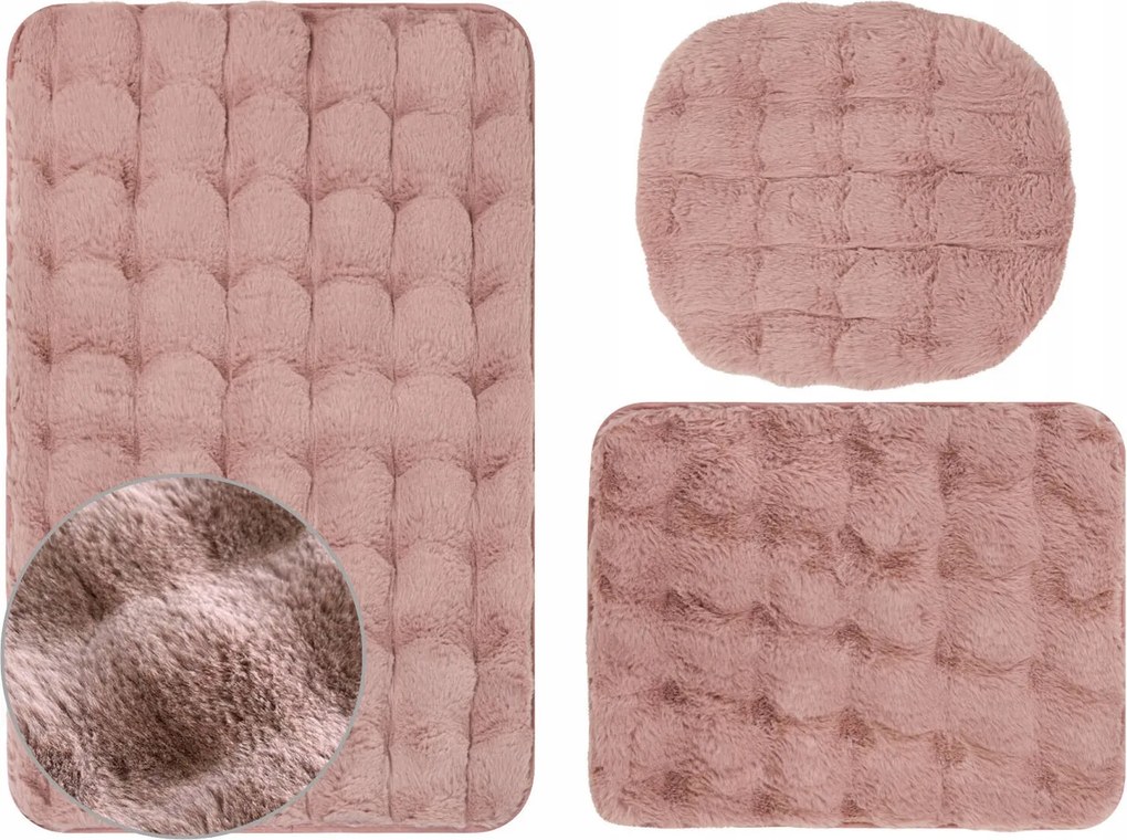 Fürdőszobaszőnyeg Csúszásgátló Aruba 3D Puha Púderrózsaszín 3 részes