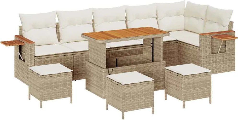 vidaXL Kerti Kanapé Szett párnával 12 pcs Beige és krém polirattan