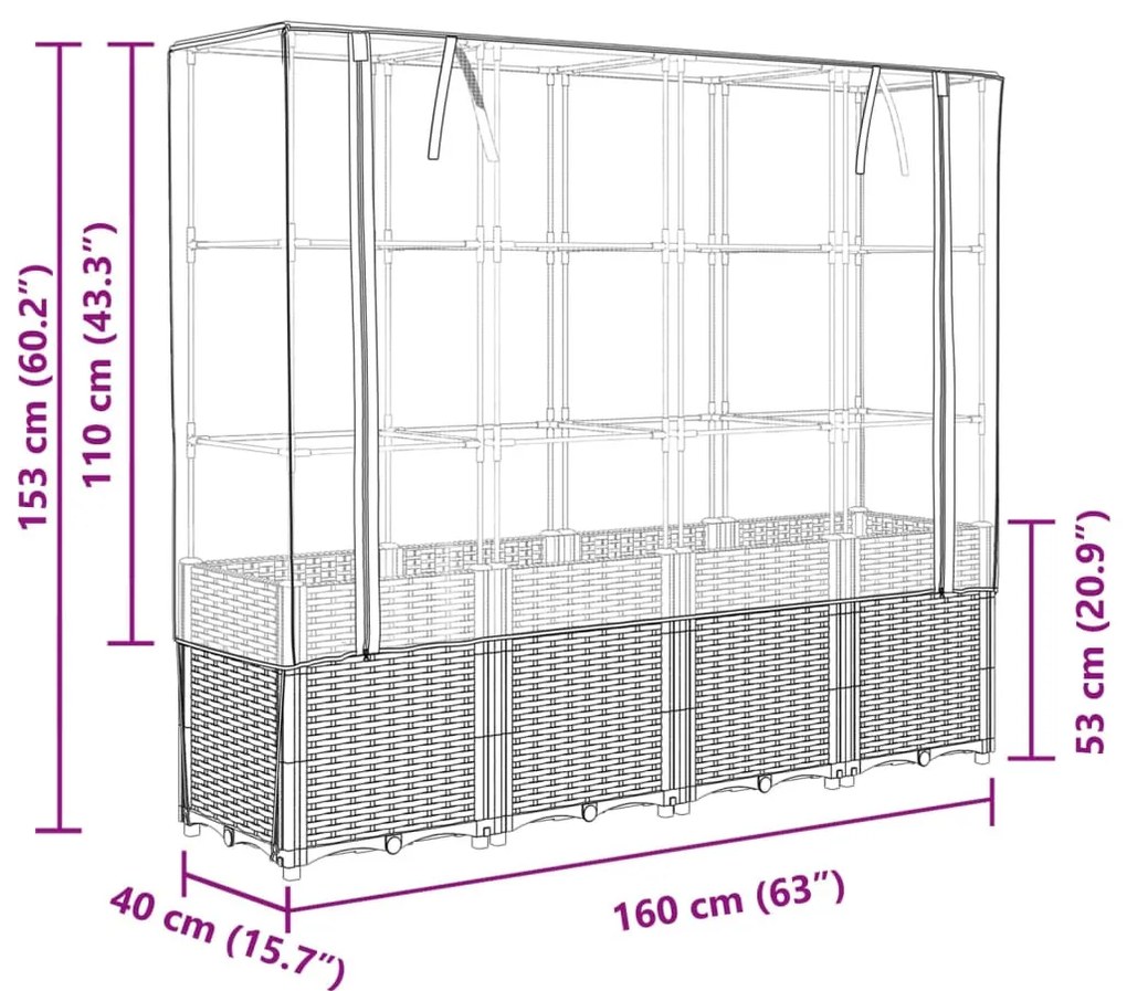 rattan megjelenésű magaságyás melegháztakaróval 160x40x153 cm