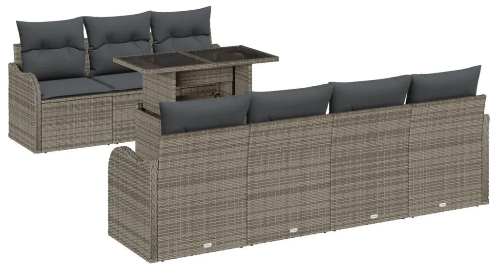 8 részes Kert Sofia Készlet Párnákkal Szürke Poli Rattan, 2-személyes Kert Sofia Tárolóval és Párnákkal Szürke Poli Rattan