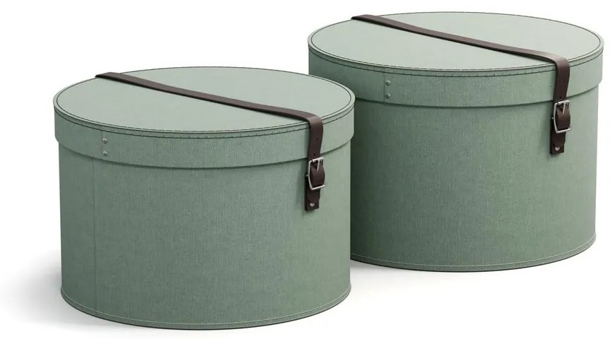 Mentazöld fedeles karton tárolódoboz szett 2 db-os ø 37,5x25,5 cm Rut – Bigso Box of Sweden