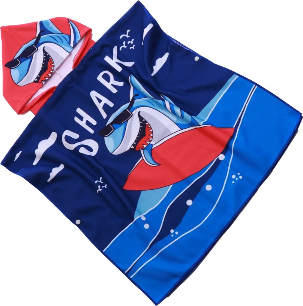 Gyerek poncsó SHARK kék Méret: 60 x 120 cm