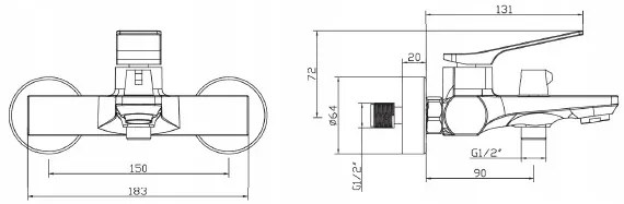 Invena Neri, falra szerelhető kádcsaptelep, króm, BW-01-001-L