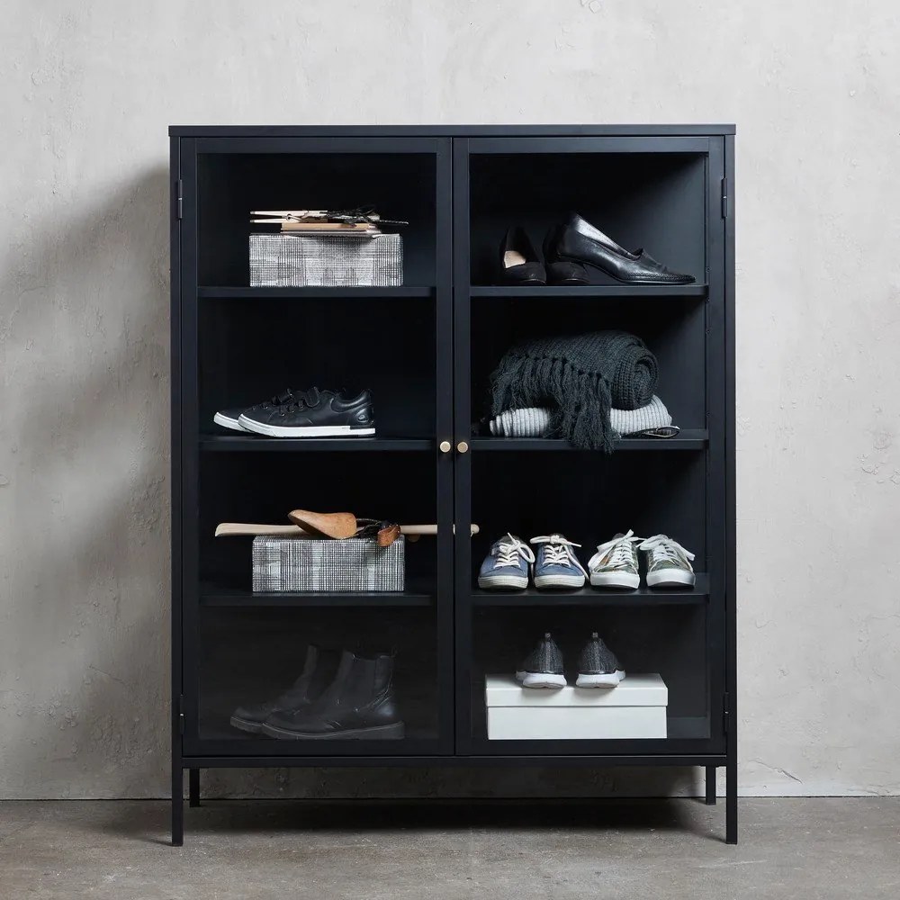 Fekete fém tálalószekrény 110x140 cm Carmel – Unique Furniture