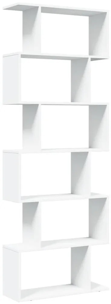 6 szintes fehér szerelt fa elválasztó könyvespolc 70x24x193 cm