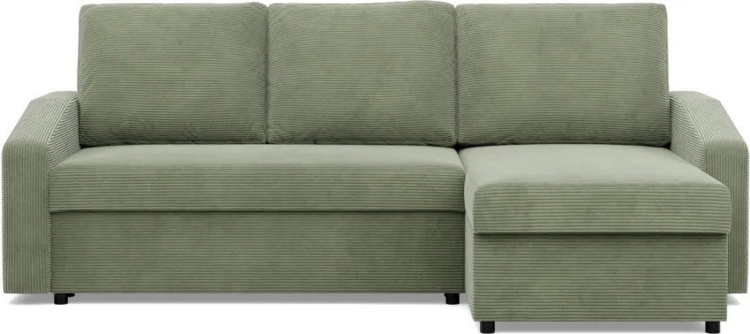 Zeus sarokkanapé, 2 ágyneműtartóval, döntött kartámasz, kordbársony, univerzális oldal, hab töltet, zöld