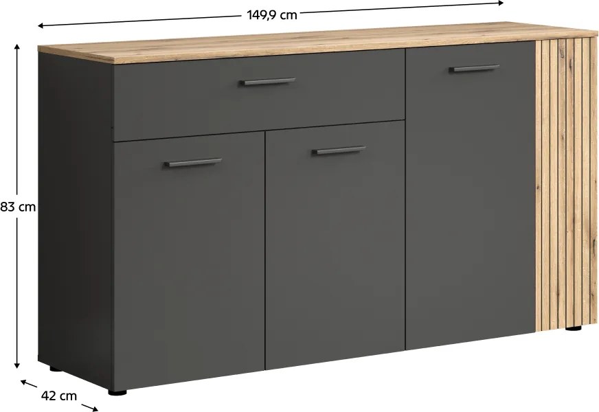 Komód, grafit/evoke tölgy, ESENA 4D1S