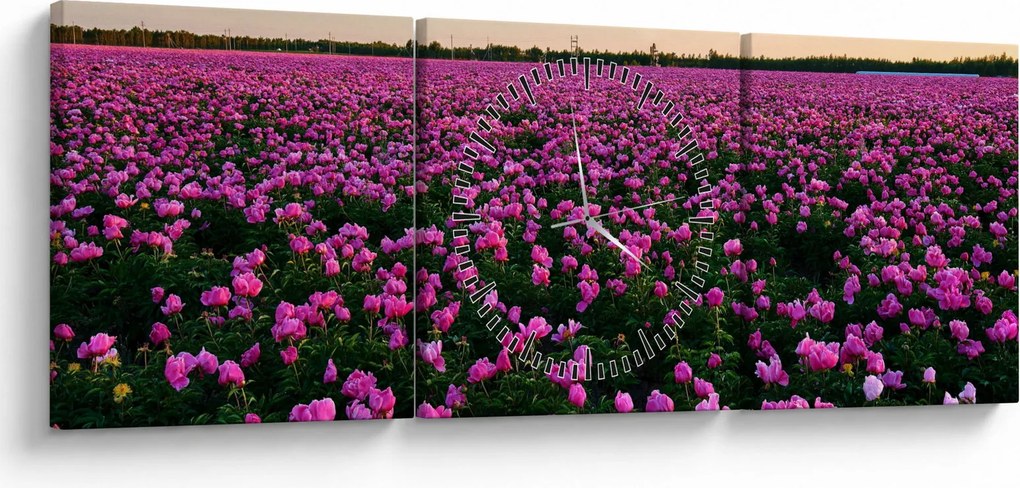 Kép - lila tulipánok rétje (órával) (90x30 cm)