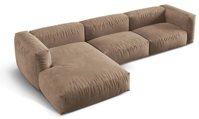 Világosbarna bársony moduláris sarokkanapé (bal oldali-heverő résszel) Martina – Micadoni