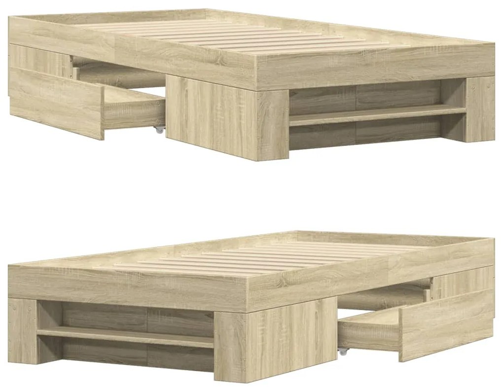 sonoma tölgy színű szerelt fa ágykeret matrac nélkül 100x200 cm