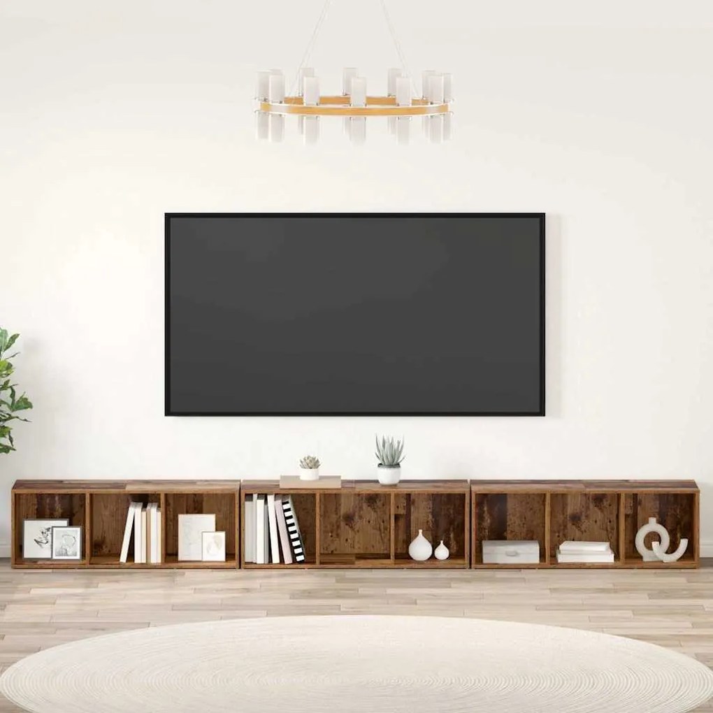 TV szekrény 3 pcs Régi fa 37 x 35 x 107.5 cm Műanyag Fa