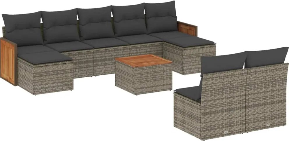 vidaXL 10 részes szürke polyrattan kerti ülőgarnitúra párnákkal