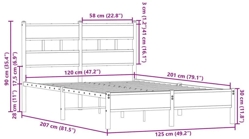 sonoma tölgy színű fejtámlás ágykeret matrac nélkül 120x200 cm