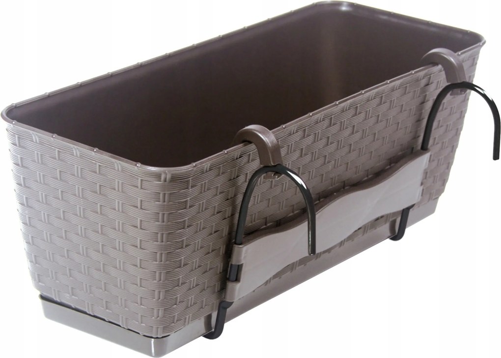 Virágtartó láda Mokka Rattan 50cm betét állvány korlát tartó