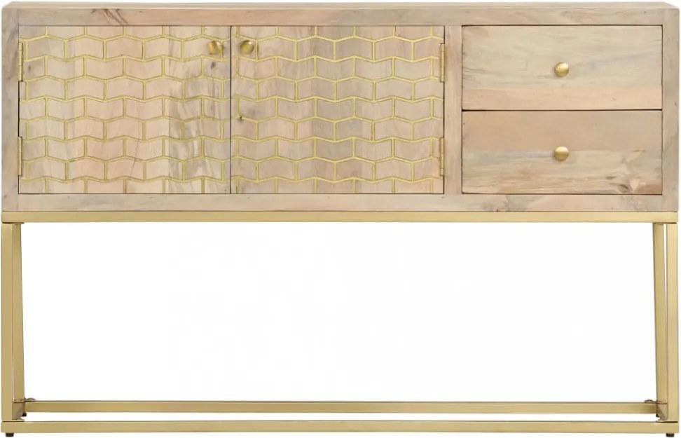 aranyszínű tömör mangófa tálalószekrény 120 x 30 x 75 cm