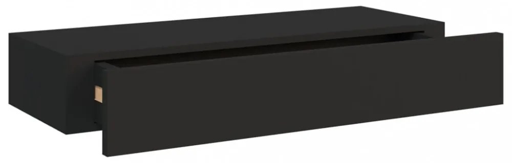 2 db fekete MDF falra szerelhető fiókos polc 60 x 23,5 x 10 cm