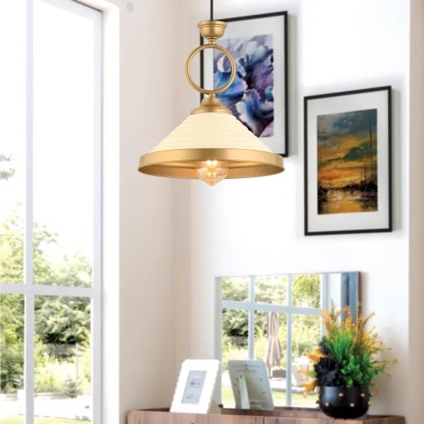 MONZA zsinóros függőlámpa 1xE27/40W/230V, átm. 30 cm, krémszínű/bronzos