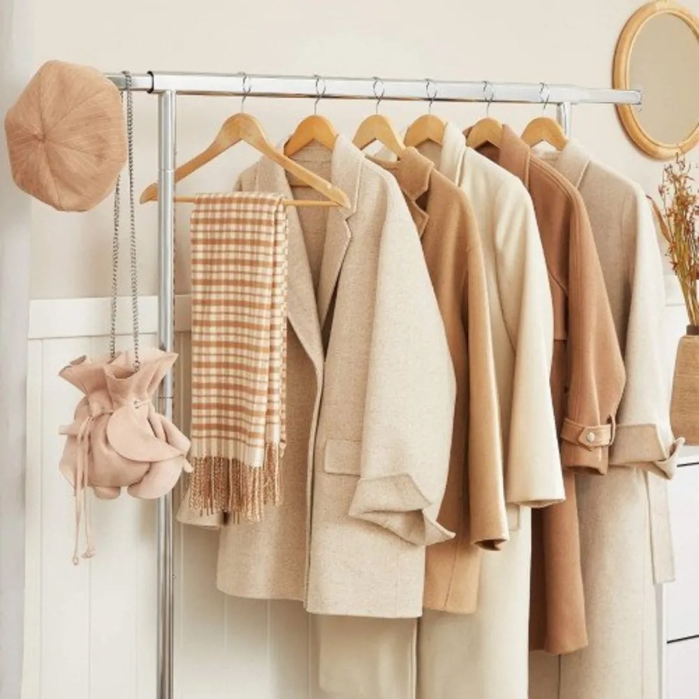 INEZ ruhatartó állvány kerekekkel, max. 90 kg, 83,5x45x160cm, ezüst Jurhan