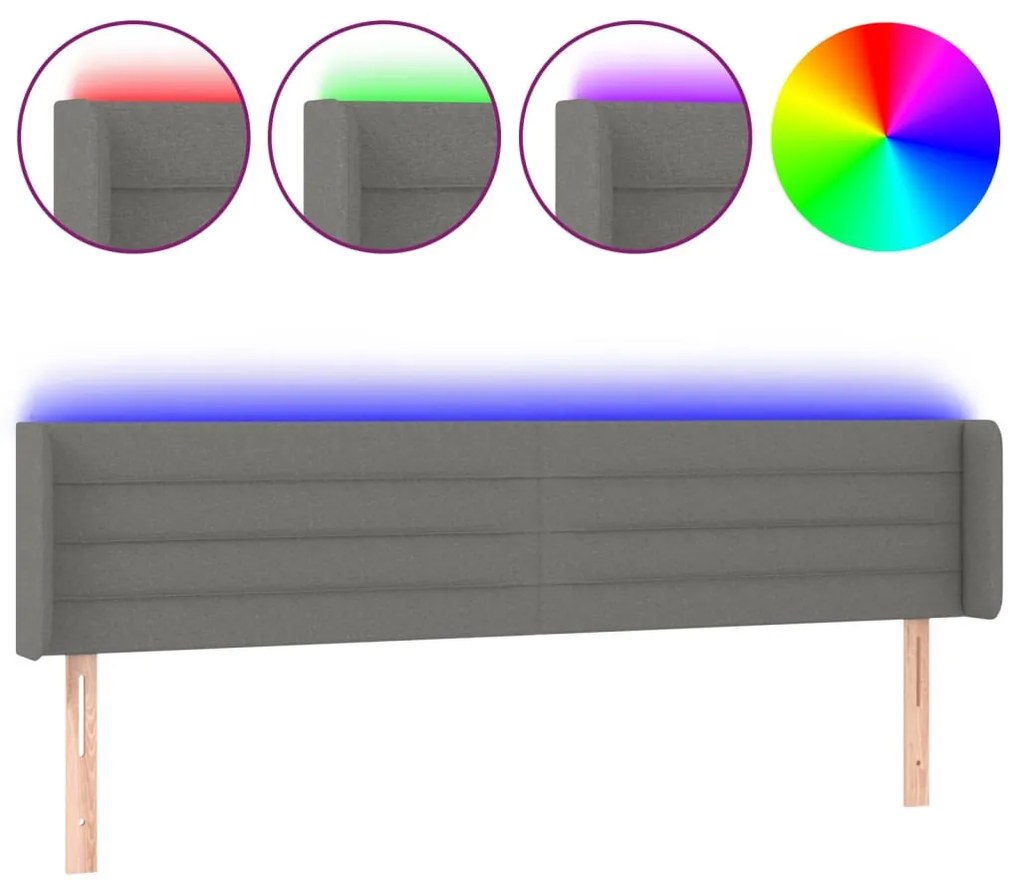 sötétszürke szövet LED-es fejtámla 183 x 16 x 78/88 cm