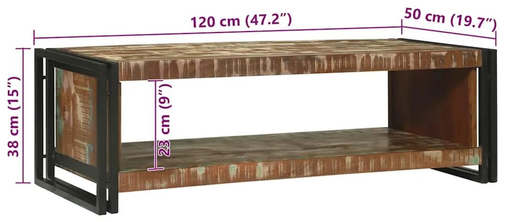 Dohányzóasztal Barna 120 x 50 x 38 cm tömör újrahasznosított fa