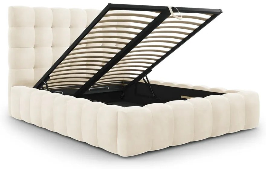 Bézs kárpitozott franciaágy tárolóhellyel, ágyráccsal 160x200 cm Bali – Cosmopolitan Design