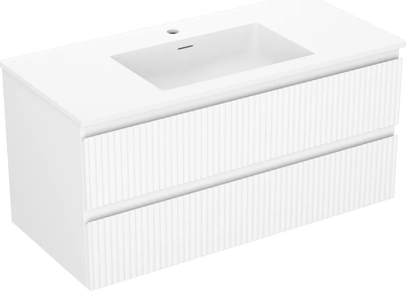 Mexen Rivel 100 cm-es fürdőszobai szekrény Otis mosdóval, 2 fiókos, bordázott, matt fehér - 91A20-10047-2-BFF01-W18M01